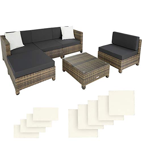 TecTake, TecTake 800804 rattan aluminium garden furniture sofa set outdoor wicker + 2 sets for exchanging the upholstery, stainless steel screws (Natural)