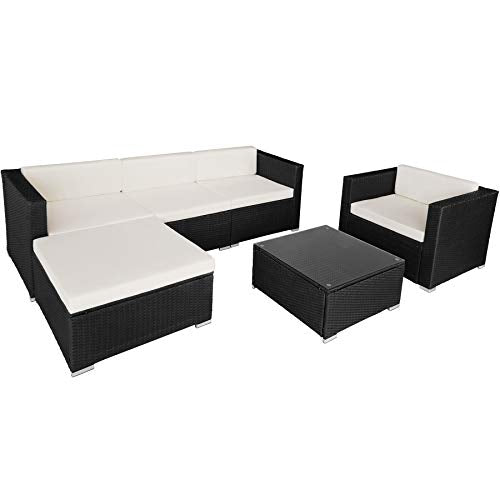 TecTake, TecTake 800806 Luxury Poly Rattan Garden Furniture Sofa Set Outdoor Wicker, incl. Cushions (Black)