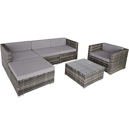 TecTake, TecTake 800806 Luxury Poly Rattan Garden Furniture Sofa Set Outdoor Wicker, incl. Cushions (Grey)