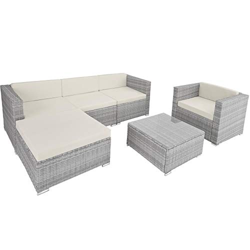TecTake, TecTake 800806 Luxury Poly Rattan Garden Furniture Sofa Set Outdoor Wicker, incl. Cushions (Light Grey)