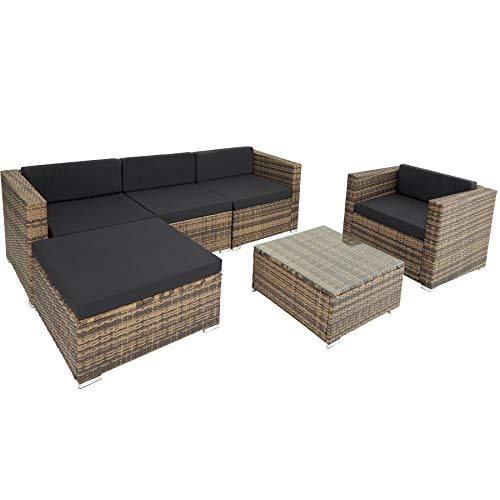 TecTake, TecTake 800806 Luxury Poly Rattan Garden Furniture Sofa Set Outdoor Wicker, incl. Cushions (Nature)