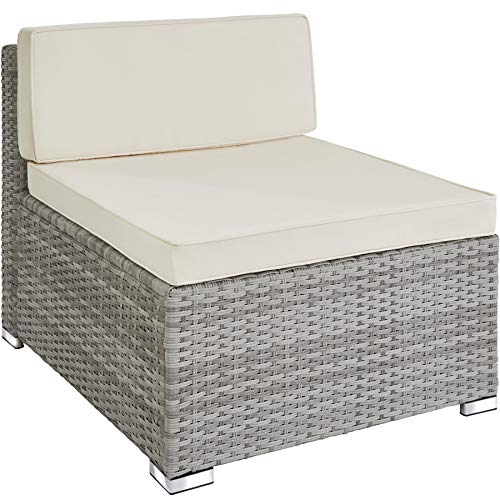 TecTake, TecTake 800822 - Rattan Seating Set, 3 Seats, 1 Stool, 1 Table Glass Top, Seat and Back Cushions, with Stainless Steel Screws (Light Grey)