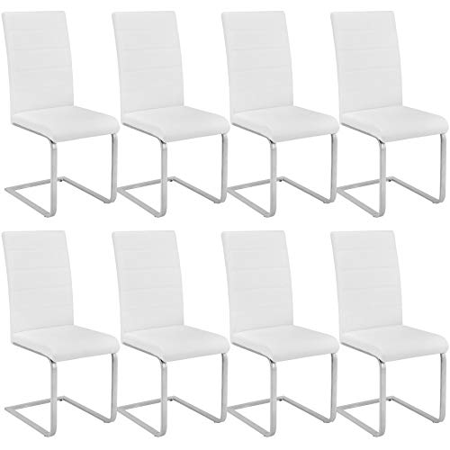 TecTake, TecTake 800883 Set of 8 Dining cantilever Chairs, Dining Room Furniture, White