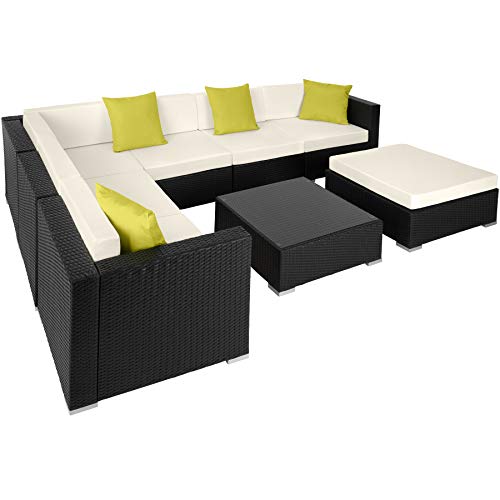 TecTake, TecTake 800892 Aluminium rattan garden furniture sofa outdoor set incl. pillows and clamps (Black)