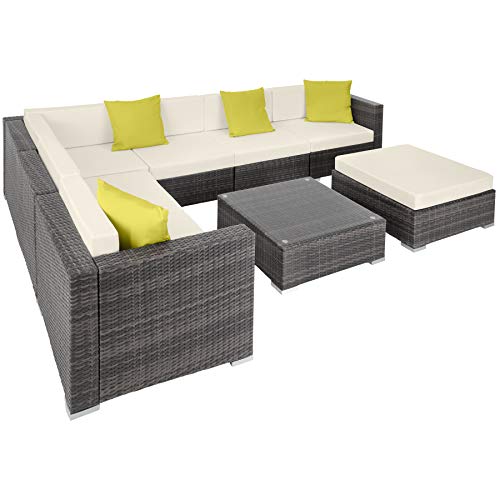 TecTake, TecTake 800892 Aluminium rattan garden furniture sofa outdoor set incl. pillows and clamps (Grey)
