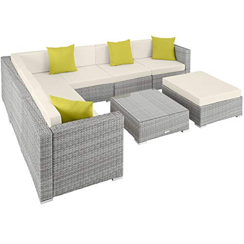 TecTake, TecTake 800892 Aluminium rattan garden furniture sofa outdoor set incl. pillows and clamps (Light Grey)