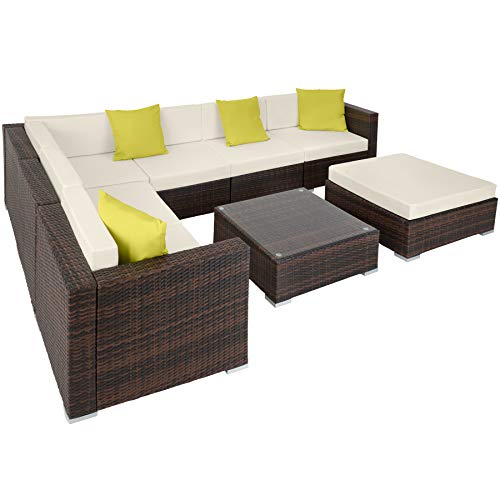 TecTake, TecTake 800892 Aluminium rattan garden furniture sofa outdoor set incl. pillows and clamps (Mixed Brown)