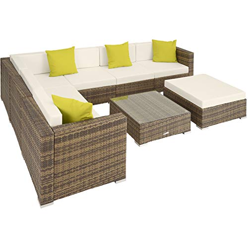 TecTake, TecTake 800892 Aluminium rattan garden furniture sofa outdoor set incl. pillows and clamps (Nature)