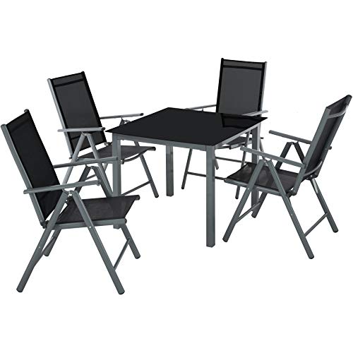 TecTake, TecTake 800903 Aluminium garden furniture set | 4 foldable chairs and table with glass top | Garden, patio, balcony or conservatory outdoor