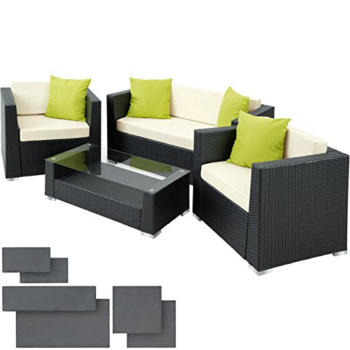 TecTake, TecTake 800904 Rattan aluminium garden furniture sofa set with glass table, upholstery + 4 extra pillows with stainless steel screws