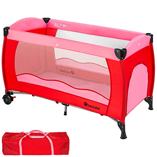 TecTake, TecTake Baby Travel cot Bed playpan with Practical Carry Bag (Pink | no. 402415)