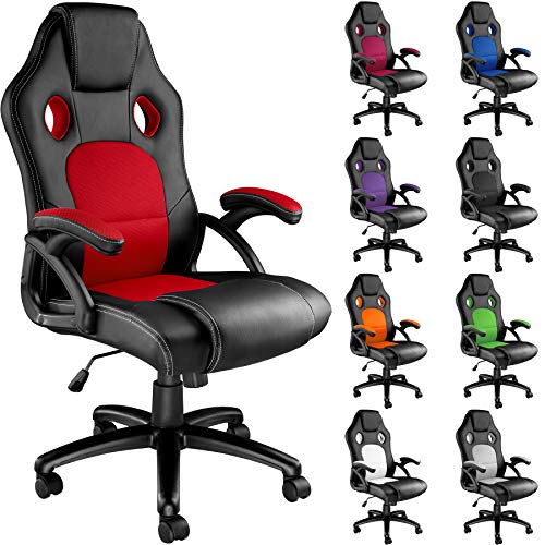 TecTake, TecTake Computer Chair, Sporty Ergonomic Shape, Desk Study Executive, Rotatable, Robust & Durable, Faux Leather (Black-Red)