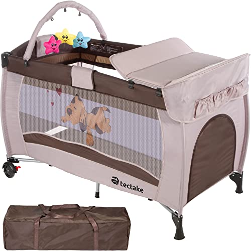 TecTake, TecTake New Portable Child Baby Travel cot Bed playpen with entryway -Different Colours- (Coffee)