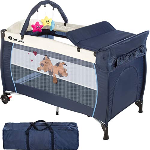 TecTake, TecTake New Portable Child Baby Travel cot Bed playpen with entryway -Different Colours- (Navy Blue)
