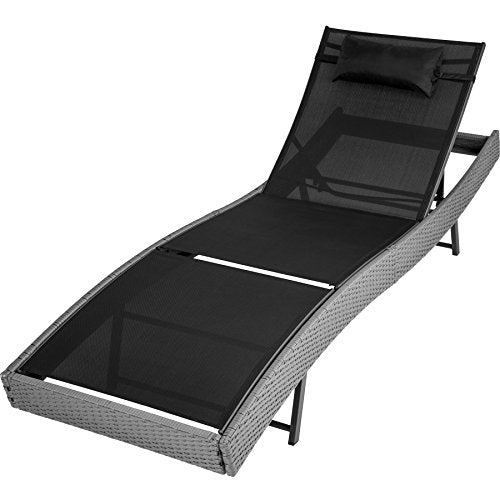 TecTake, TecTake Rattan day bed sun canopy lounger recliner garden furniture (Grey | no. 402055)