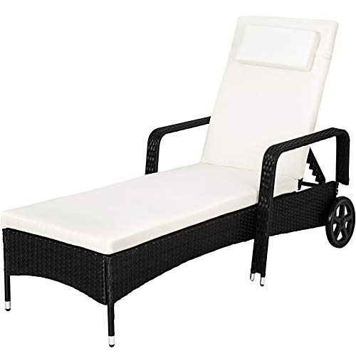 TecTake, TecTake Rattan day bed sun canopy lounger recliner garden furniture patio terrace (Black)