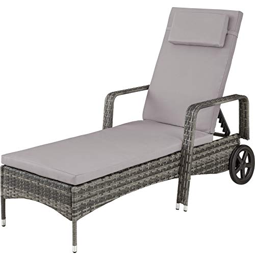 TecTake, TecTake Rattan day bed sun canopy lounger recliner garden furniture patio terrace (Grey)