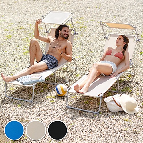TecTake, TecTake Set of 2 Outdoor folding aluminum garden sun lounger with sunshade (2x Black | No. 401549)