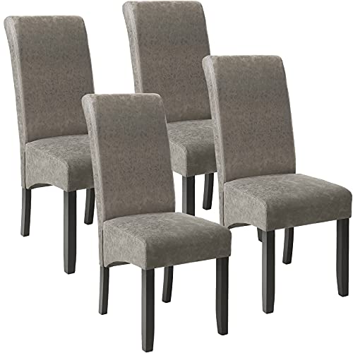 TecTake, TecTake Set of 4 Luxury Dining Room Chairs Faux Leather with High Backrest, Ergonomic Shape, Solid Hardwood Legs, 106 cm High (Grey, No. 403628)