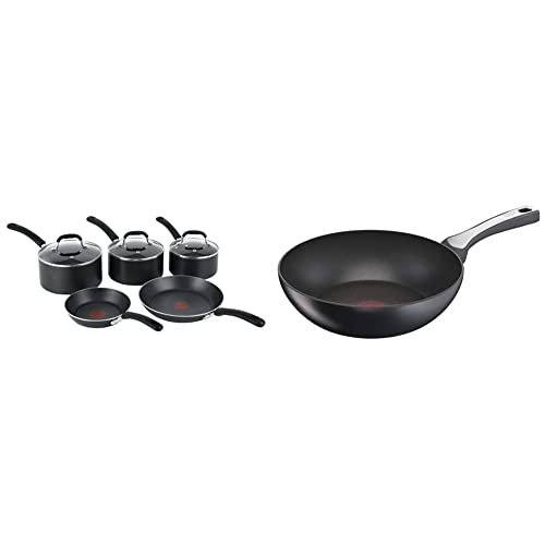Tefal, Tefal E857S544 Premium Non-Stick Cookware Set with Induction, 5 Pieces - Black & G25919AZ Unlimited ON Non- Stick Wok Pan