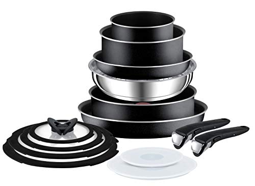 Tefal, Tefal L2009542 Ingenio Essential 14 Piece Pots and Pans Set, Black- Not compatible with induction hob