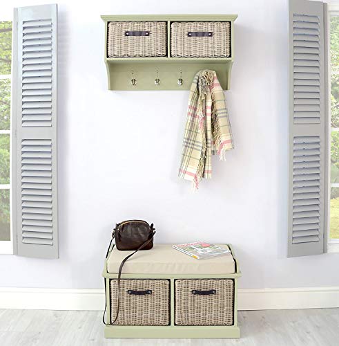 Tetbury Furniture, Tetbury sage green hallway coat rack with deep wipe clean storage baskets