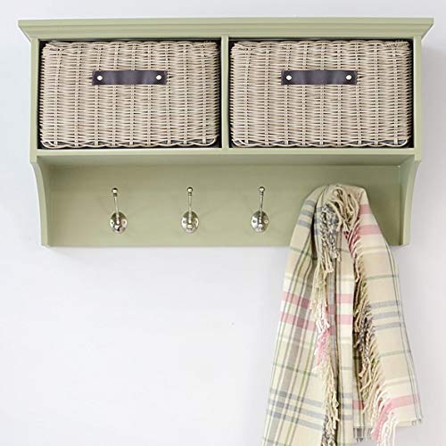 Tetbury Furniture, Tetbury sage green hallway coat rack with deep wipe clean storage baskets