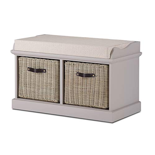 Tetbury Furniture, Tetbury truffle bench with 2 strong storage baskets and removable cushion seat