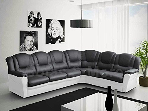 Sofas and More, Texas Big Corner Sofa Suite - Black and White Faux Leather