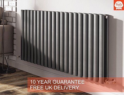 The Bath People, The Bath People 24533 Ingarsby Horizontal Double Panel Vertical Column Curved Design Radiator 600 x 1180-Anthracite, Anthracite Grey