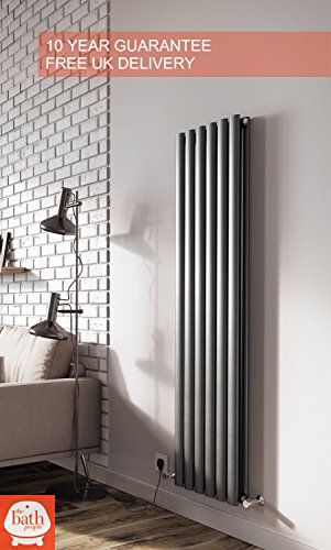 The Bath People, The Bath People 24535 Ingarsby Double Panel Vertical Column Curved Design Radiator 1500 x 350-Anthracite, Anthracite Grey