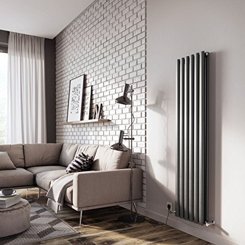 The Bath People, The Bath People 24535 Ingarsby Double Panel Vertical Column Curved Design Radiator 1500 x 350-Anthracite, Anthracite Grey