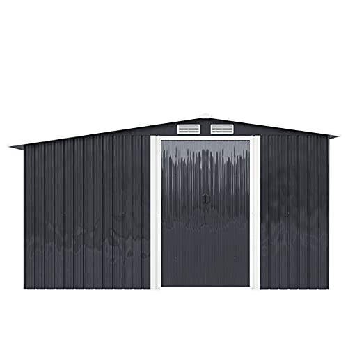 The Fellie, The Fellie 6x8ft Garden Storage Shed, Galvanized Metal Tool Storage House with Door and Firewood Log Storage for Outdoor Garden