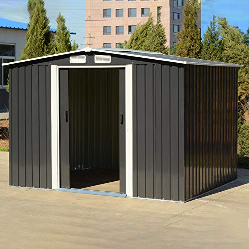 The Fellie, The Fellie Garden Storage Shed 6x8ft Tool Shed Carbon Black Garden Metal House