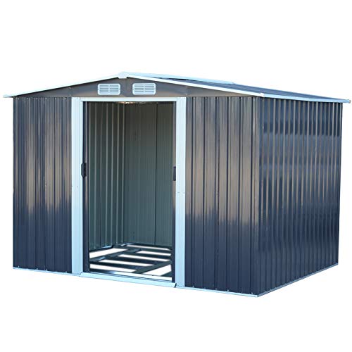 The Fellie, The Fellie Garden Storage Shed 8x8ft Tool Shed Carbon Black Garden Metal House