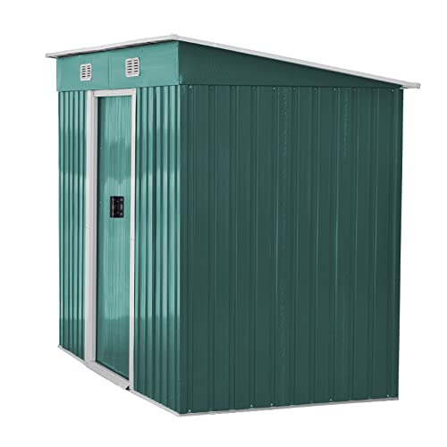 The Fellie, The Fellie Garden Storage Shed, Garden Pent, Metal Shed Tool Storage Green house With Roof and Door, 4ftx8ft with Foundation, Green