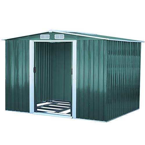 The Fellie, The Fellie Metal Garden Shed, 6x8ft Green Garden Storage Pent Shed Galvanized with Sliding Door and Ventilation, 205x257x177cm, Green