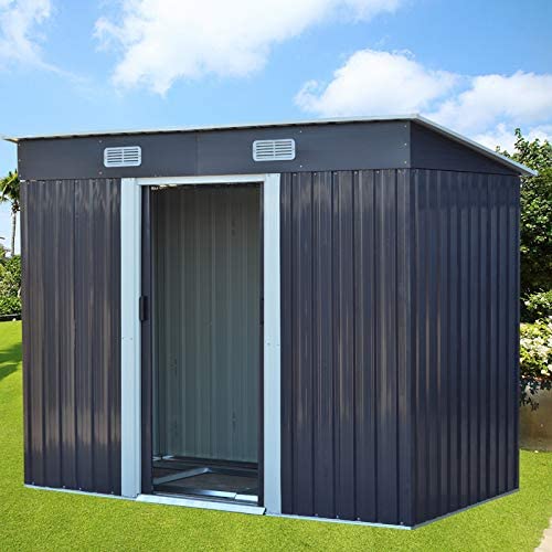 The Fellie, The Fellie Metal Garden Shed for Tools Kit Storage, Waterproof and Rust-Proof Outdoor Building Garden Shed Outdoor Storage Pent, 4x6ft