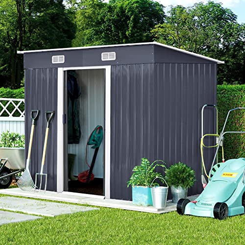 The Fellie, The Fellie Metal Garden Shed for Tools Kit Storage, Waterproof and Rust-Proof Outdoor Building Garden Shed Outdoor Storage Pent, 4x8ft