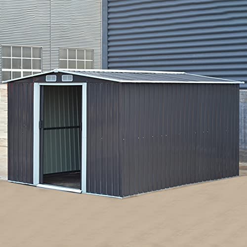 The Fellie, The Fellie Metal Garden Storage Shed 10x8ft Tool Box with Foundation Ventilation and Door and Roof, Metal Garden House