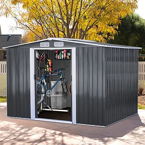 The Fellie, The Fellie Metal Garden Storage Shed 10x8ft Tool Box with Foundation Ventilation and Door and Roof, Metal Garden House