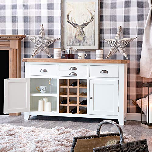 The Furniture Outlet, The Furniture Outlet Hampshire White Painted Oak Large Sideboard Wine Rack