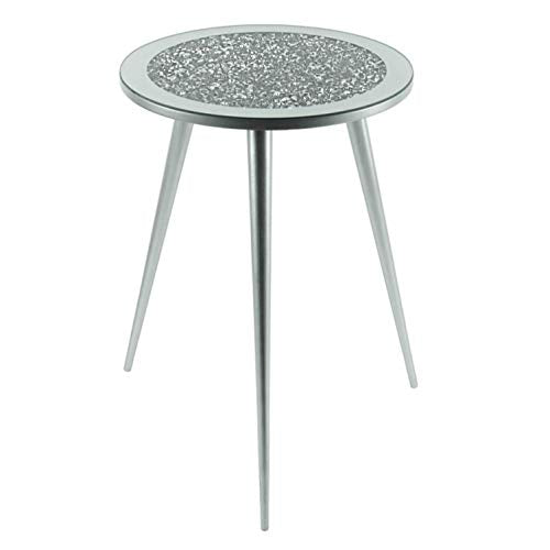 The Leonardo Collection, The Leonardo Collection Mirrored Glass Side Table Crystal Diamante Inlaid Top Silver Legs Round Large