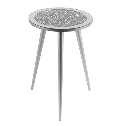 The Leonardo Collection, The Leonardo Collection Mirrored Glass Side Table Crystal Diamante Inlaid Top Silver Legs Round Medium