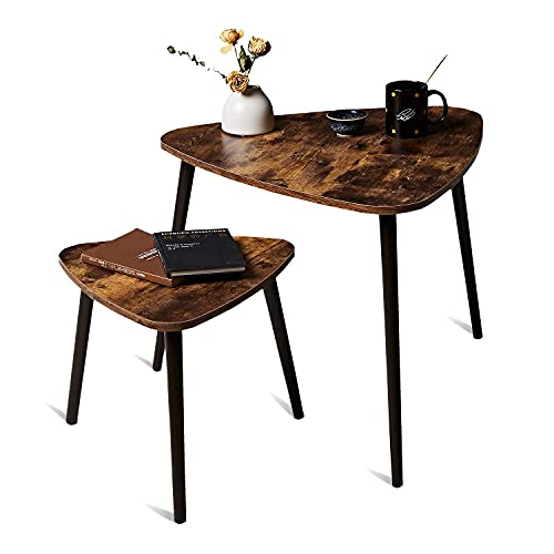 Tianlang, Tianlang Set of 2 Nesting Coffee Tables, Industrial End Side Tables, Stacking Nest of Table for Small Space, Retro Accent Table with Sturdy