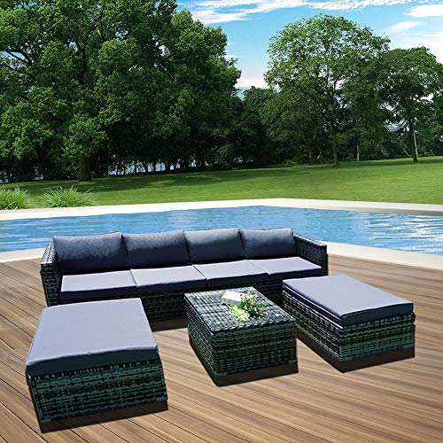 Tribesigns, Tibesigns Outdoor Patio 6 seaters Garden Furniture Set, Rattan Set, Seat Glass Coffee Table, Conversation Set With Cushions and Pillows