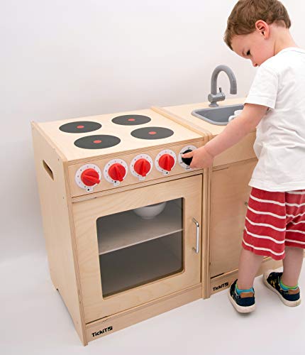 TickiT, TickiT 76124 Childrens Wooden Kitchen Cooker & Sink Set, Natural Wood