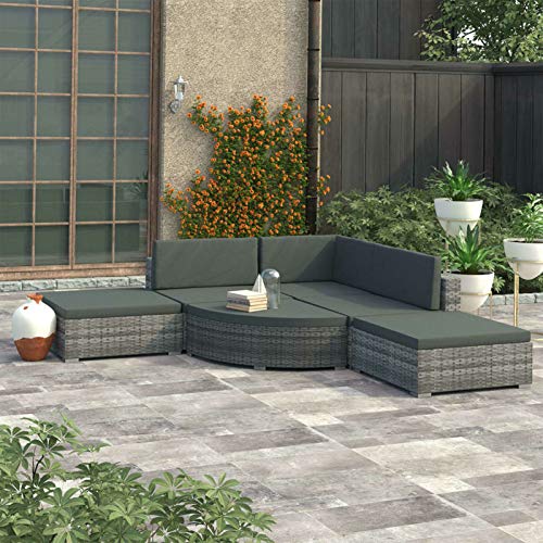 Tidyard, Tidyard 6 Piece Garden Lounge Set with Cushions Rattan Garden Sofa Set Poly Rattan Grey