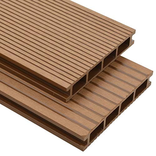 Tidyard, Tidyard WPC Hollow Decking Boards with Accessories 20 m² 2.2 m for Patios Balconies Hardware Building Materials Different Pattern on Each Side Teak