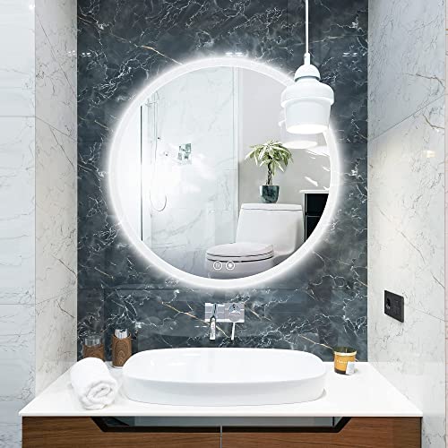 TokeShimi, TokeShimi LED Bathroom Mirror Wall Mounted Round Mirror 60CM with Demister Pad Illuminated Makeup Mirror Dimmable
